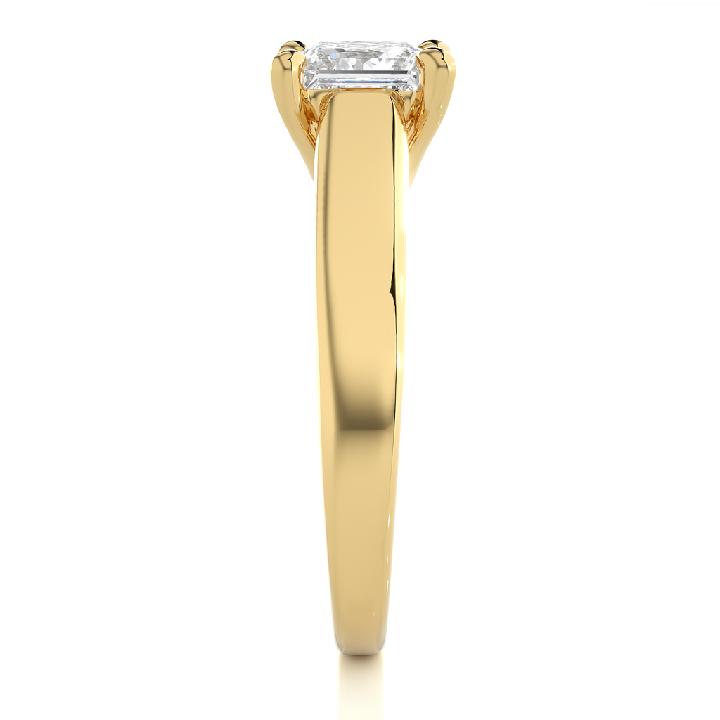 Princess Diamond Ring – Square Diamond Solitaire with Thick Plain Gold Band