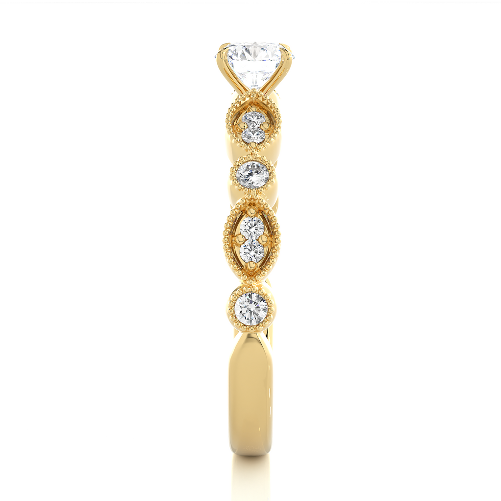 Round Diamond Ring – Design All Around with Solitaire Diamond in the Center