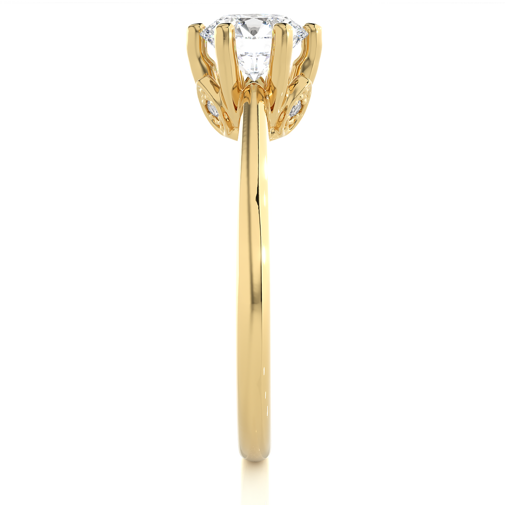 Round Diamond Ring – 6-Side Supported with Circular Diamond and Small Top Circle in Plain Gold