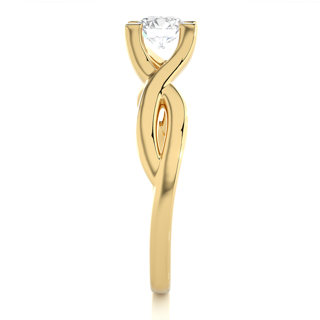 Round Diamond Ring – Solitaire Diamond with Elegant Gold Design Around the Band