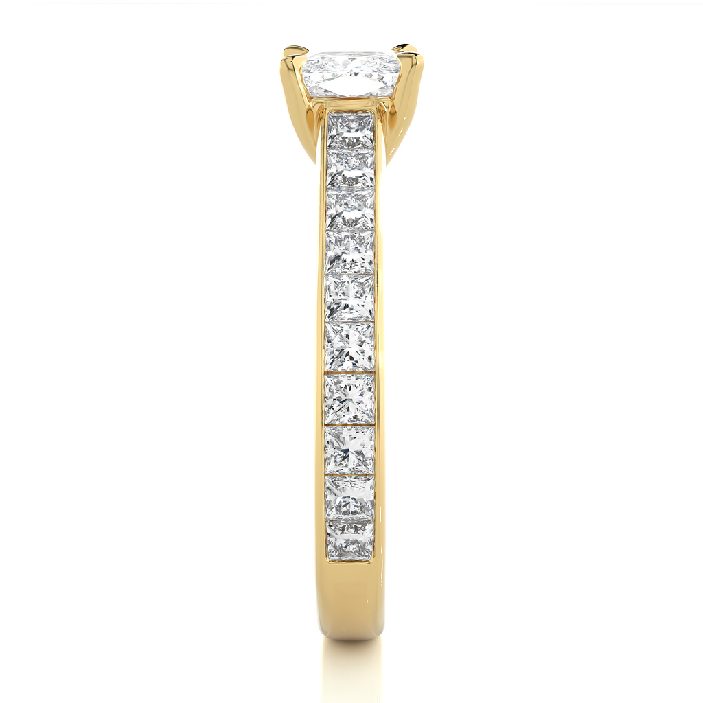 1.1+1.0  Ct Cushion + Princess Diamond Ring