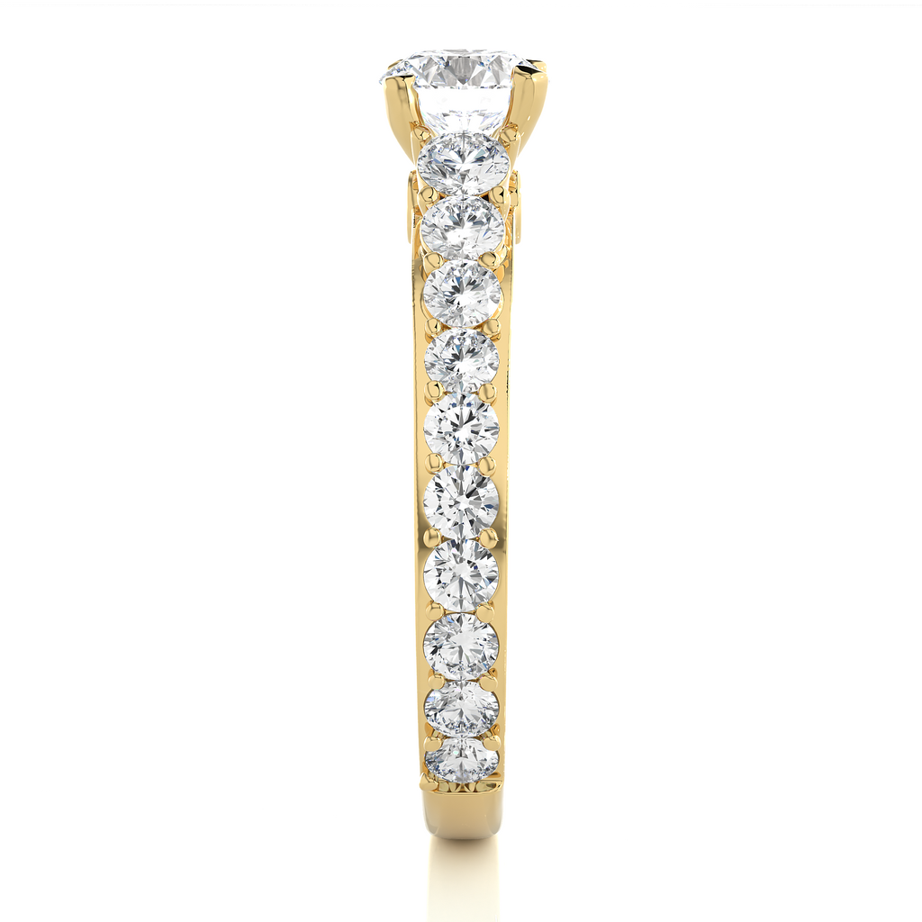 Round Diamond Ring – Solitaire Diamond with Small Diamonds Around and Sides of the Thick Ring in Elegant Design