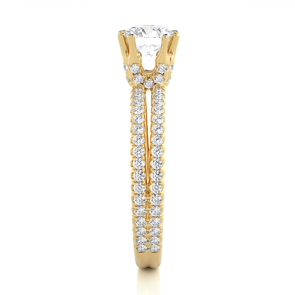 Round Diamond Ring – Solitaire Diamond with Small Diamonds on Dual Rings in Gold