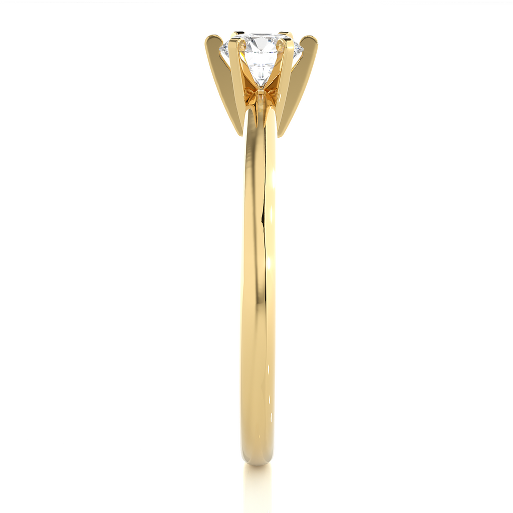 Round Diamond Ring – Circle Diamond Supported from 6 Sides with Plain Gold Band