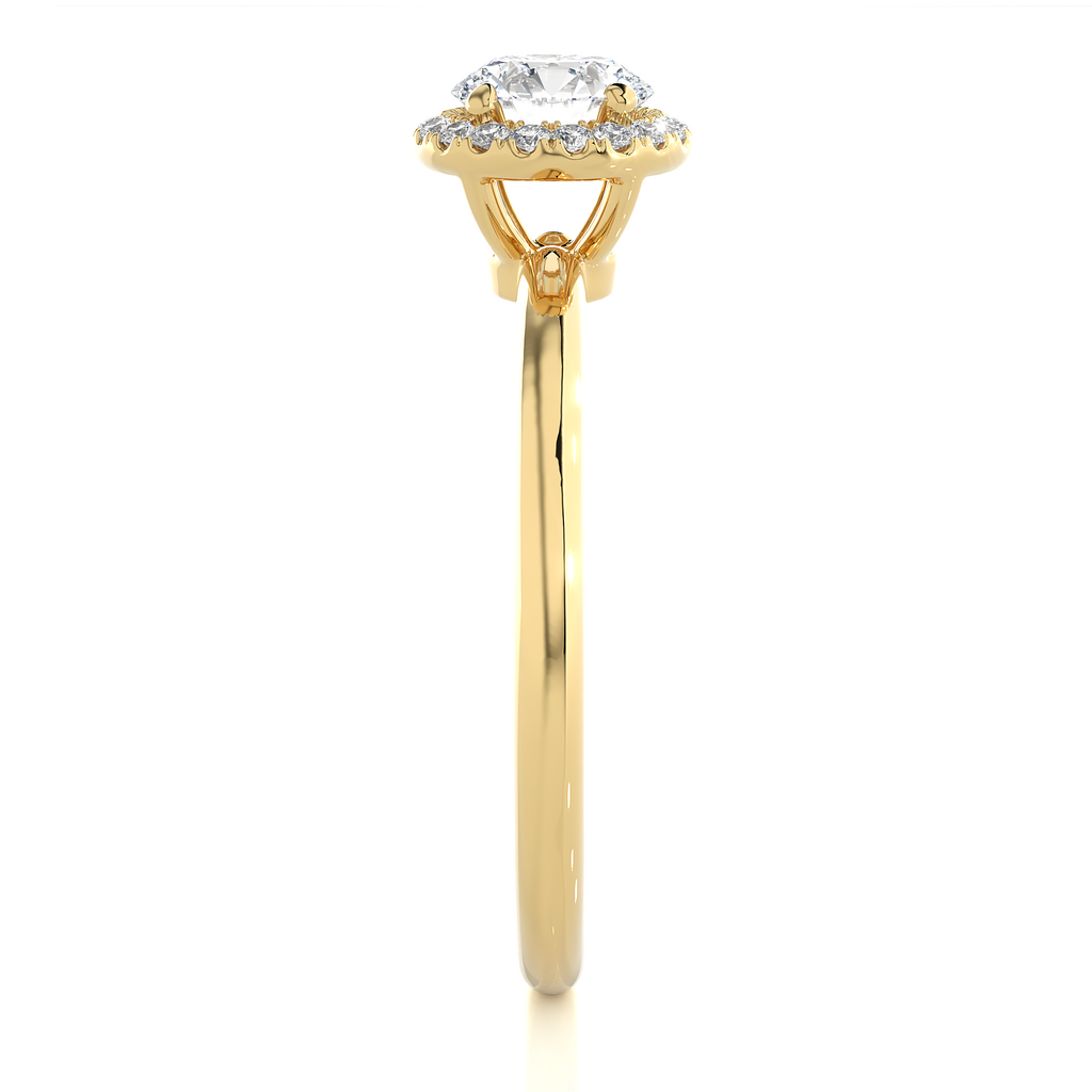 Round Diamond Ring – Solitaire Circle Diamond with Small Diamonds Around on Plain Band