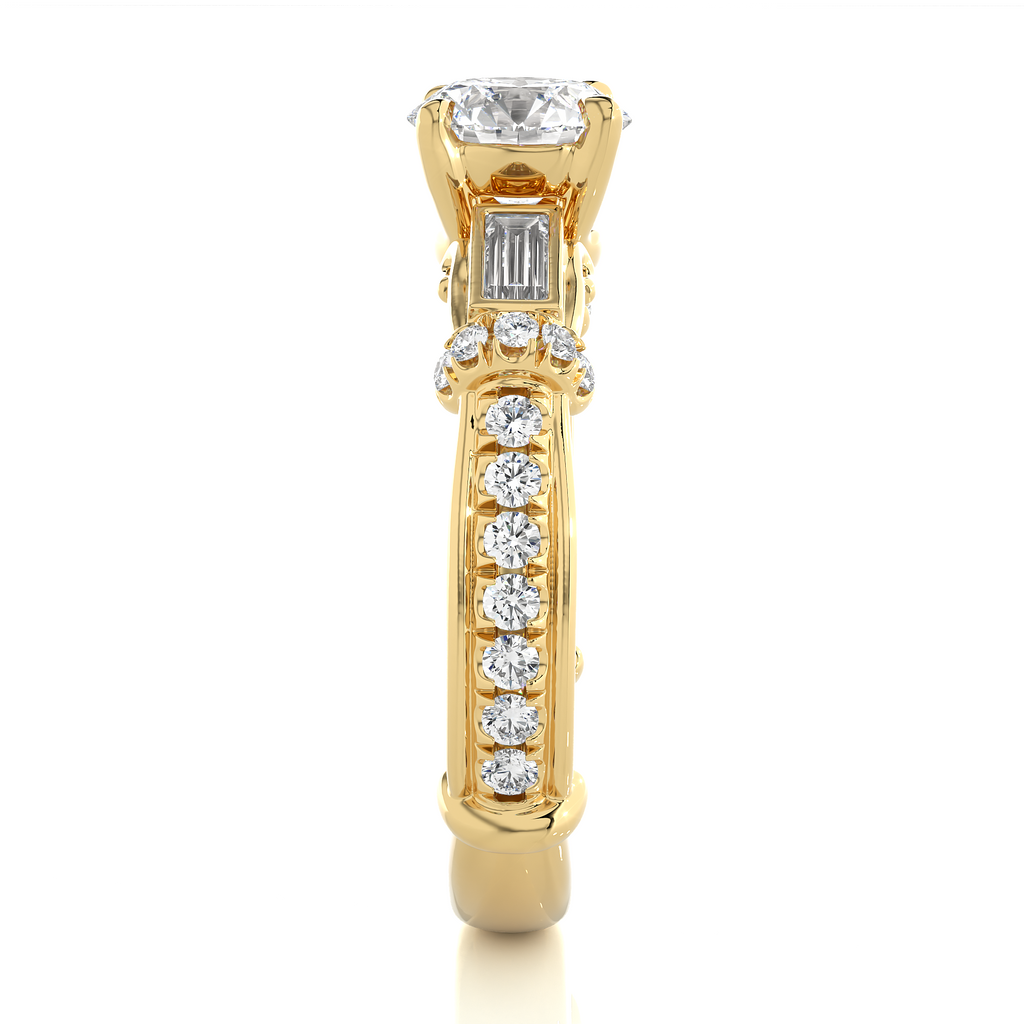 0.22+1+0.30 Ct Baguette + Round + Round Diamond Ring