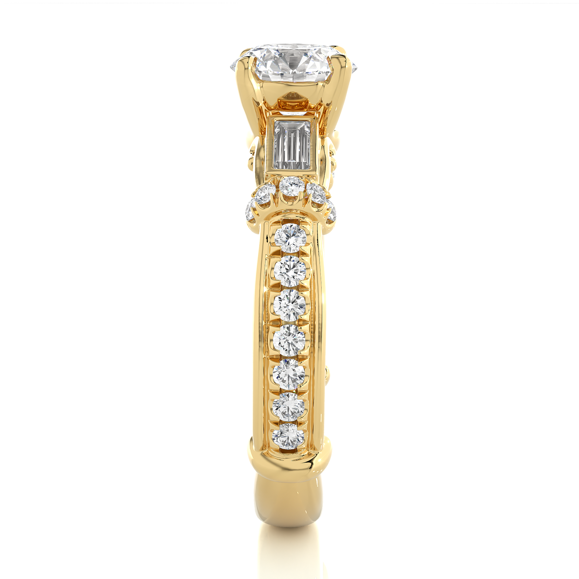 0.22+1+0.30 Ct Baguette + Round + Round Diamond Ring