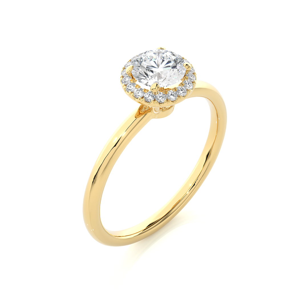 Round Diamond Ring – Solitaire Circle Diamond with Small Diamonds Around on Plain Band
