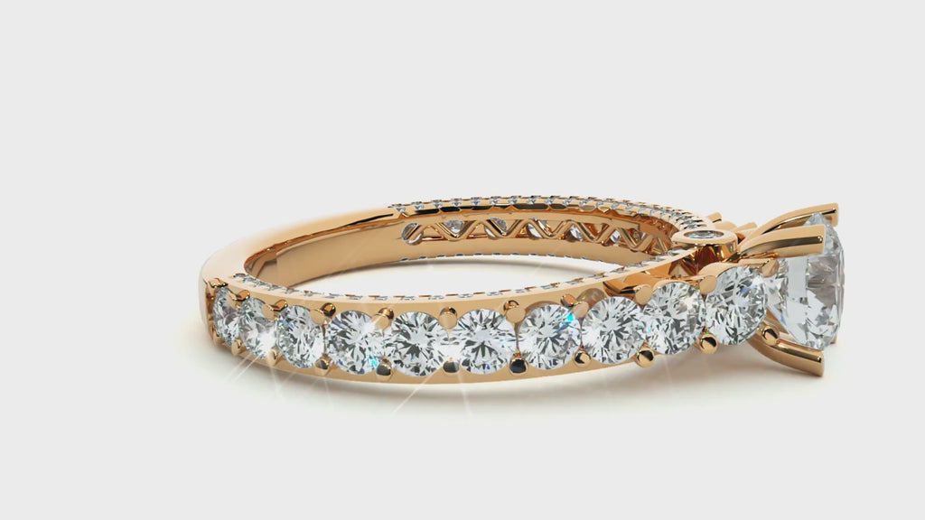 Round Diamond Ring – Solitaire Diamond with Small Diamonds Around and Sides of the Thick Ring in Elegant Design