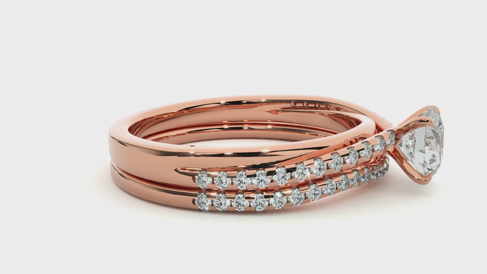 Round Diamond Ring – Solitaire Diamond with Two Diamond Chains Wrapped Around Thick Ring