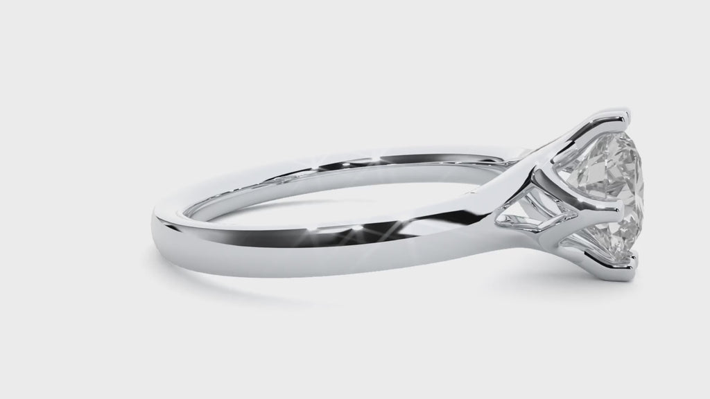 Round Diamond Ring – Solitaire Diamond Supported from 4 Sides with Plain Gold Band