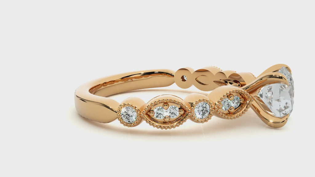 Round Diamond Ring – Design All Around with Solitaire Diamond in the Center