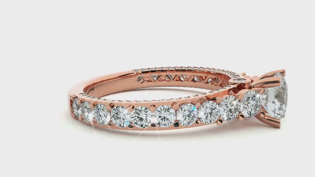 Round Diamond Ring – Solitaire Diamond with Small Diamonds Around and Sides of the Thick Ring in Elegant Design