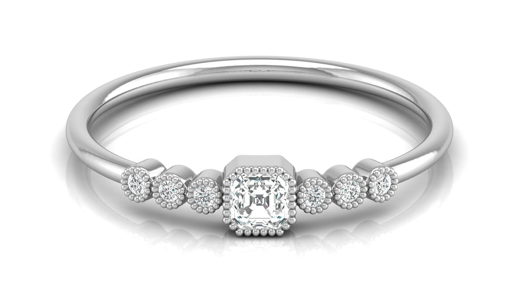 0.2 Ct Round + Emerald Diamond Ring