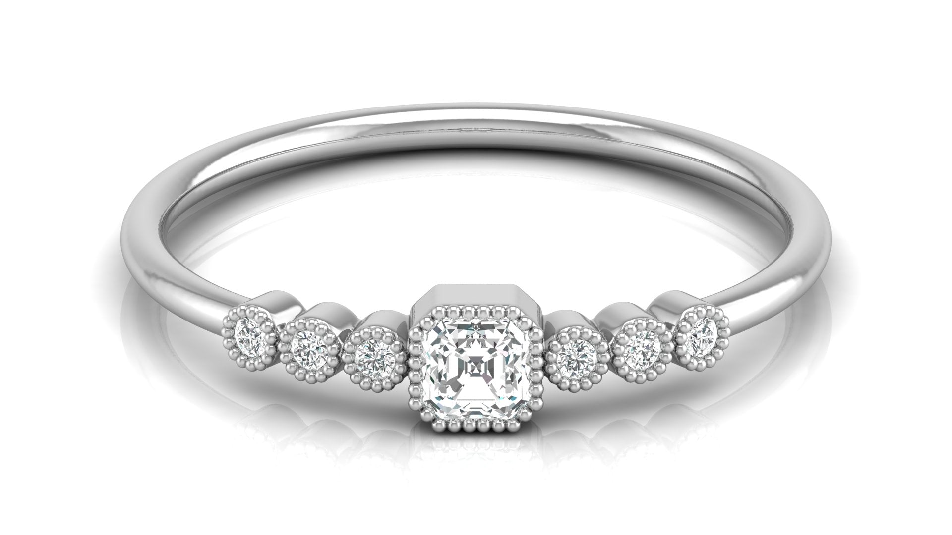 0.2 Ct Round + Emerald Diamond Ring