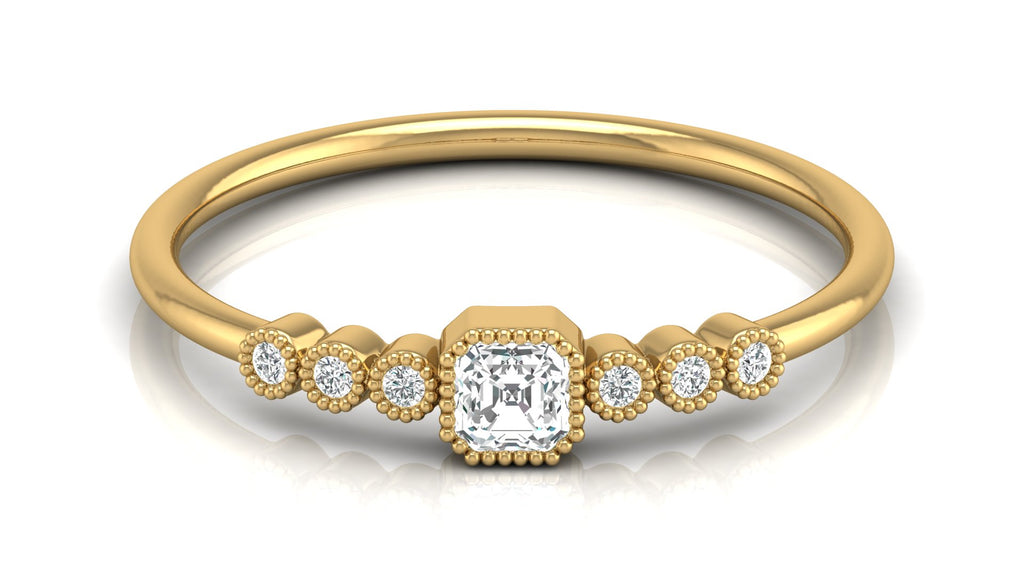 0.2 Ct Round + Emerald Diamond Ring