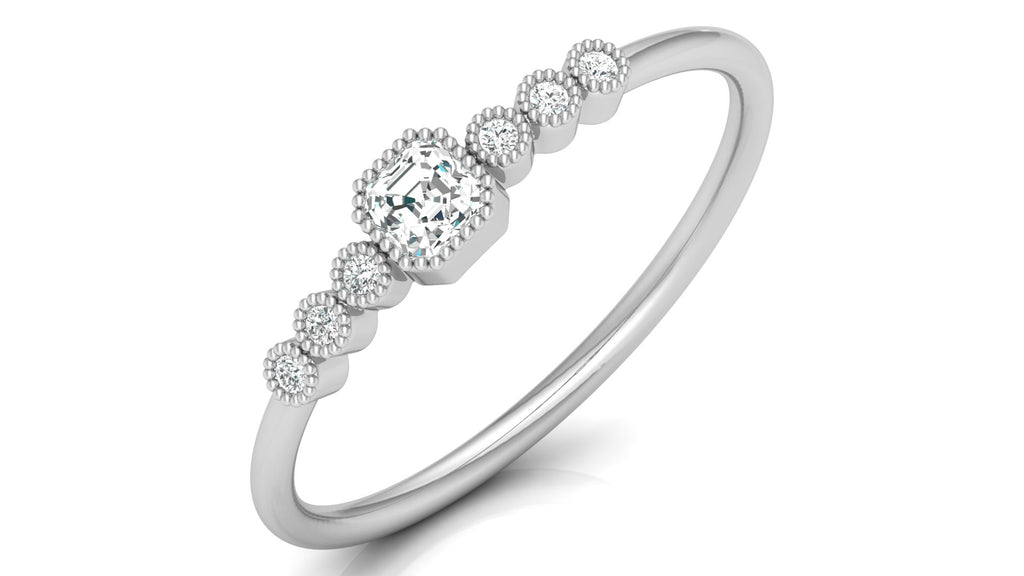 0.2 Ct Round + Emerald Diamond Ring