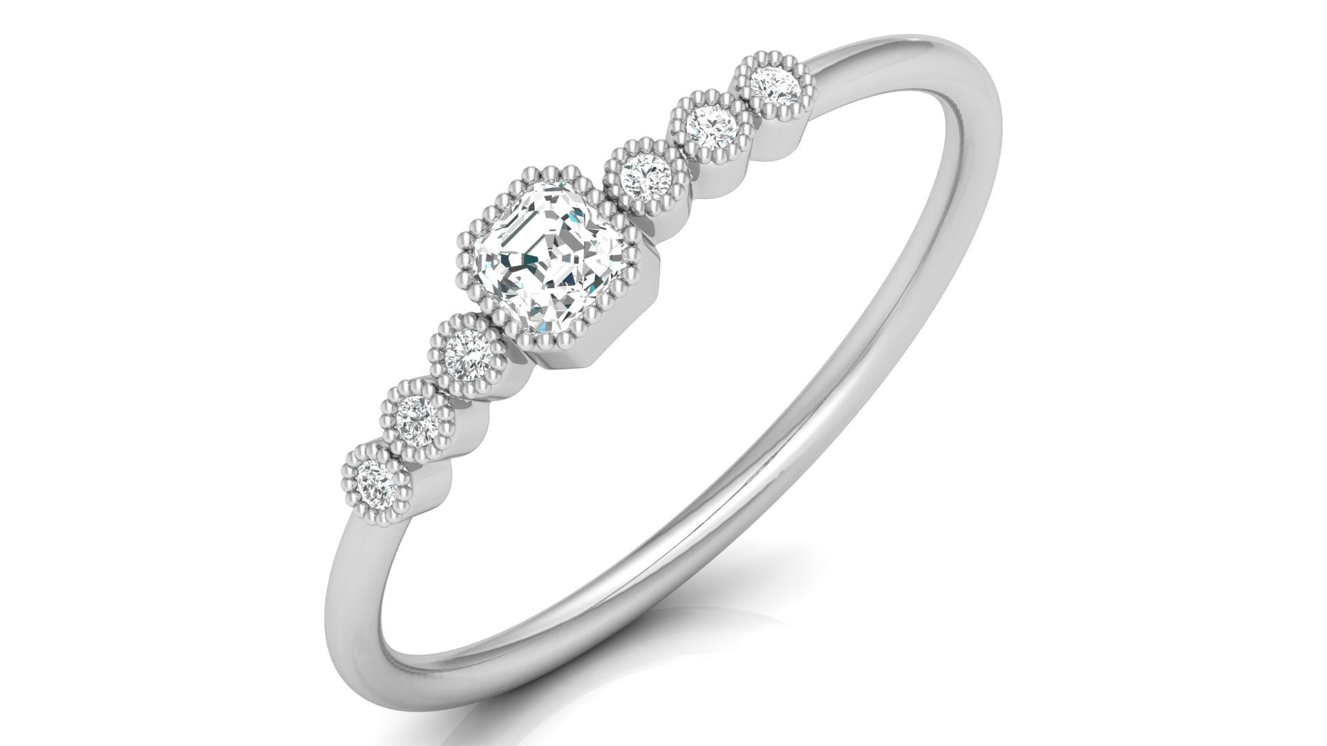 0.2 Ct Round + Emerald Diamond Ring