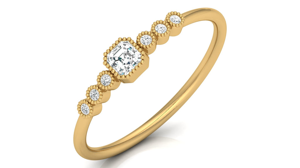 0.2 Ct Round + Emerald Diamond Ring