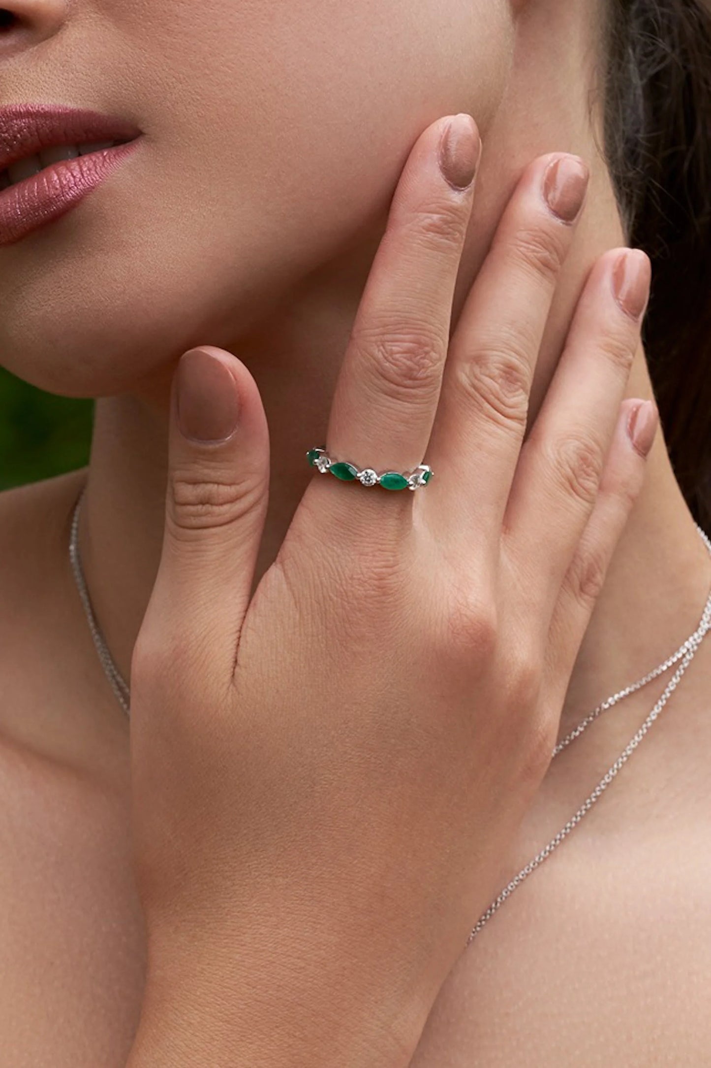 Emerald Stone and Diamond Eternity Band Ring